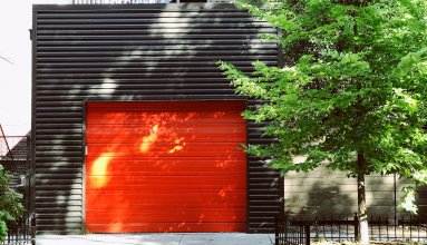 red closed door shutter
